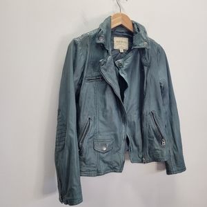 Lucky Brand Lamb Leather Blue Crop Moto Jacket